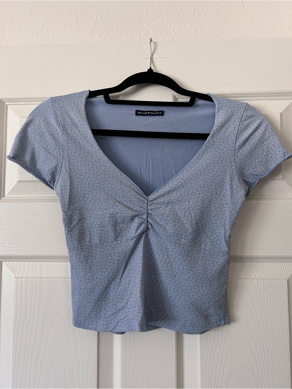 Brandy Melville Baby Blue Ruched V-Neck Crop Top